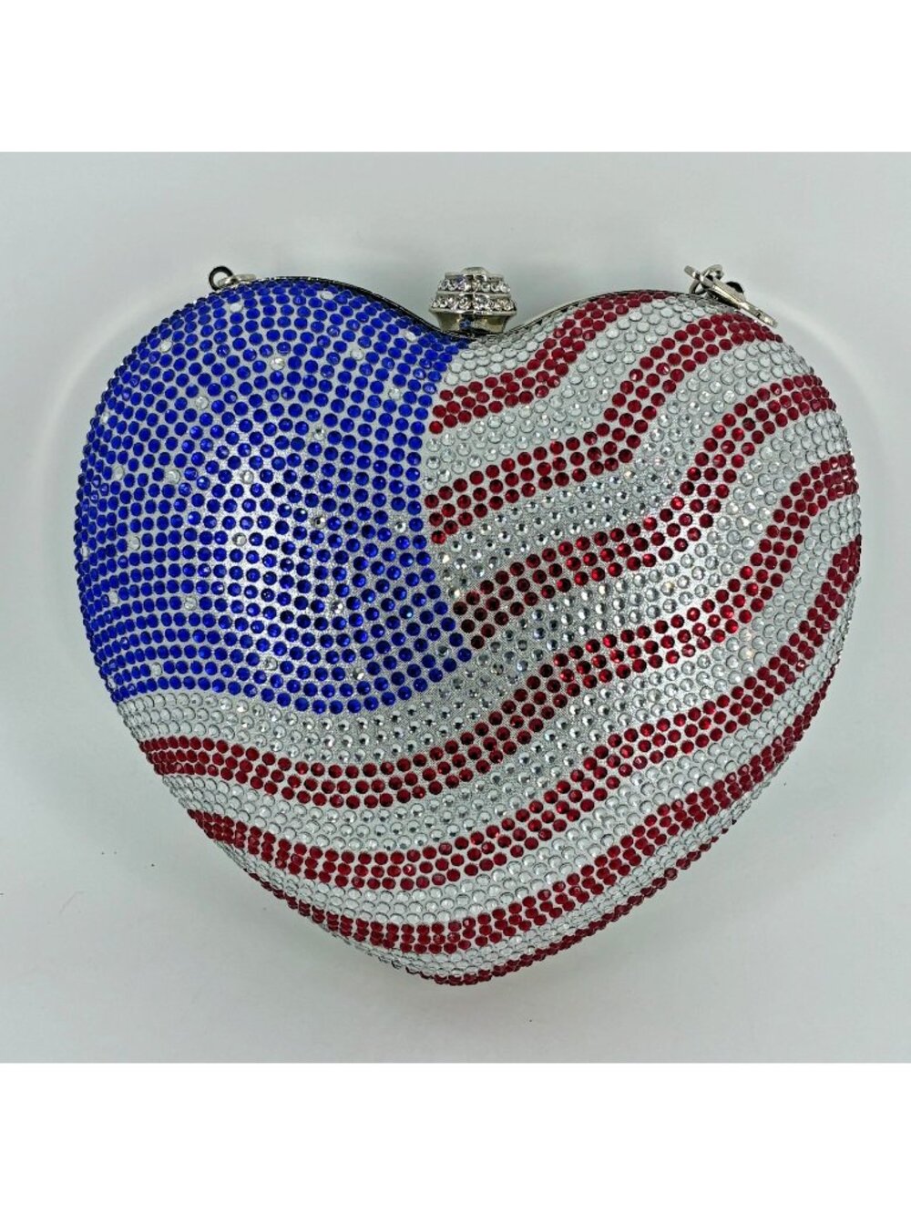 Alessia USA FLAG Puff Heart Crossbody Bag Red White Blue Crystals - NWOT